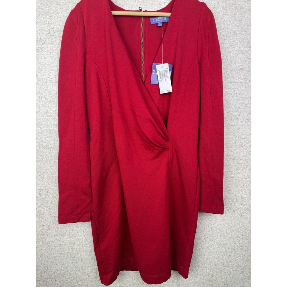 NWT Vivienne Tam Eastern Red Long Sleeve Faux Wrap V-Neck Dress Women's M $98